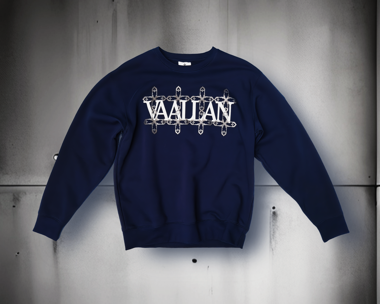 VAALLAN Deep Navy Long Sleeves Front Monogram Classic Print Sweatshirt