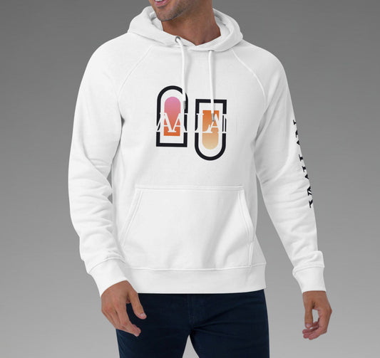Men Hoody in White Design With VAALLAN Ombre Up Side Down V and A